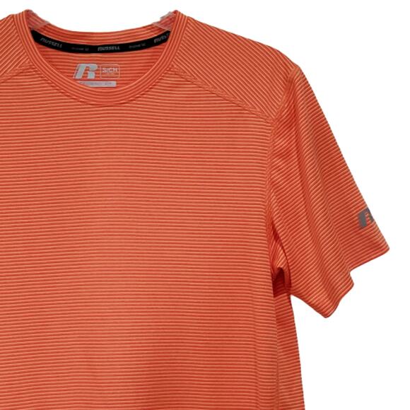 Russell Dri-Power 360 Orange Stripe Training Fit Short Sleeve Tee Small - Picture 1 of 12